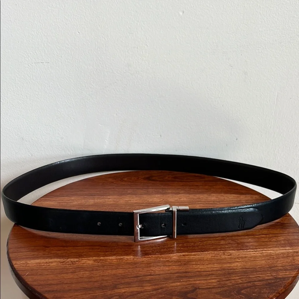 Polo by Ralph Lauren Black Leather Belt with Silver Buckle